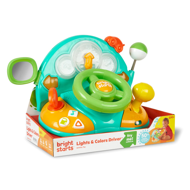 Bright Starts Lights and Colors Driver Toy Steering Wheel with Car Sounds for Pretend Play - Green, 6 Months and up Retail $19.99