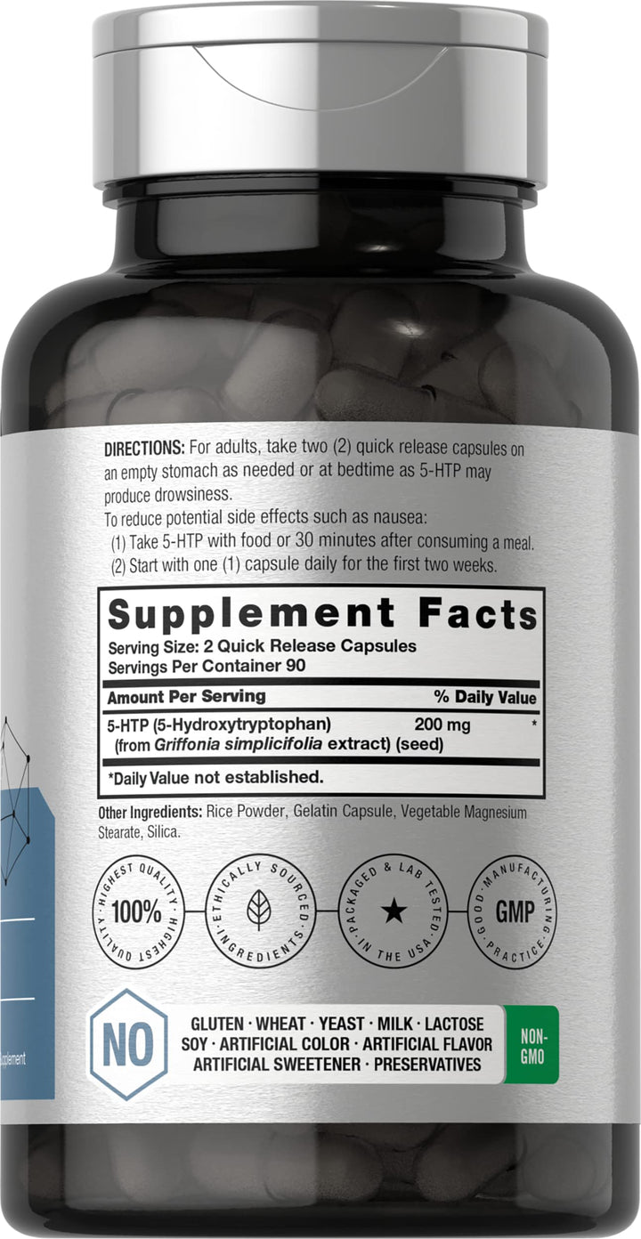 HorbÃƒÂ¤ach 5HTP 200mg Supplement | 180 Capsules | 5 Hydroxytryptophan | Griffonia Simplicifolia | Extra Strength | Non-GMO, Gluten Free