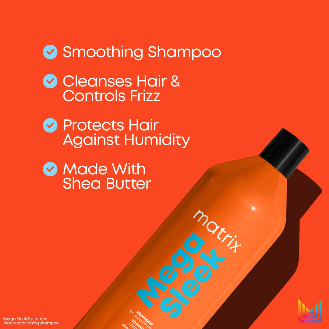 Matrix Mega Sleek Shampoo - Anti-Frizz Moisturizing Shampoo, Smoothing and Detangling, For Dry & Damaged Hair, Salon Professional Formula, With Shea Butter, Vegan, 33.8 Fl Oz Retail $46