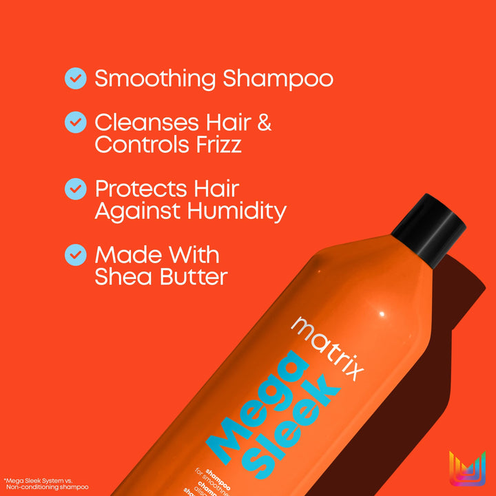 Matrix Mega Sleek Shampoo - Anti-Frizz Moisturizing Shampoo, Smoothing and Detangling, For Dry & Damaged Hair, Salon Professional Formula, With Shea Butter, Vegan, 33.8 Fl Oz Retail $46