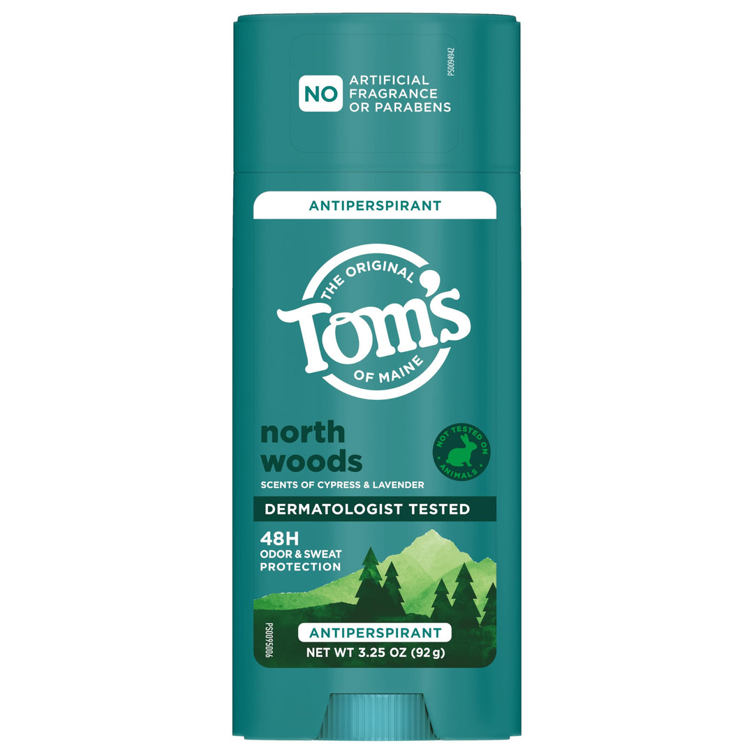 TomÃ¢â‚¬â„¢s of Maine North Woods Antiperspirant for Men and Women, No Artificial Fragrances, Dyes, or Preservatives, Baking Soda Free, 48-Hour Odor and Sweat Protection, 3.25 oz