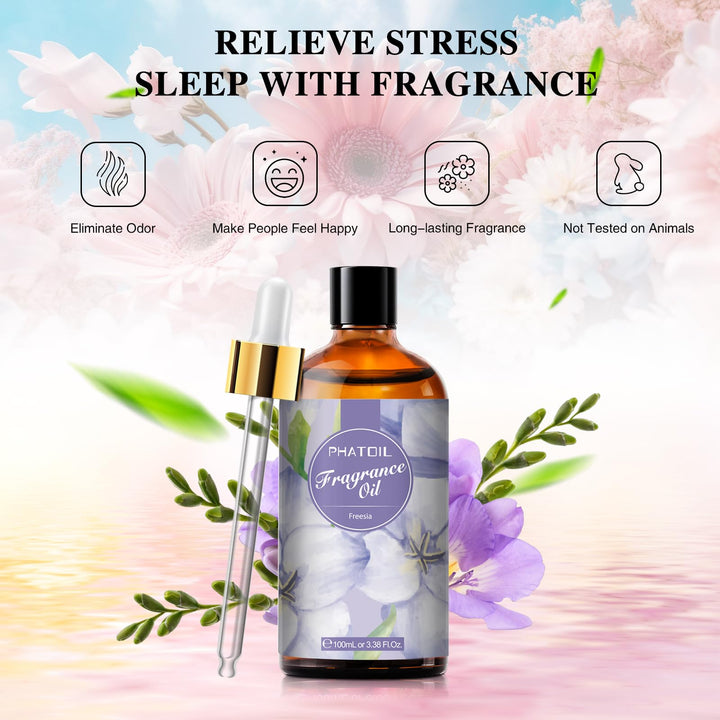 PHATOIL 3.38FL.OZ Freesia Fragrance Oils for Aromatherapy, Essential Oils for Diffusers for Home, Perfect for Diffuser, DIY Candle and Soap Making, DIY Scented Products - 100ml Retail $29.99
