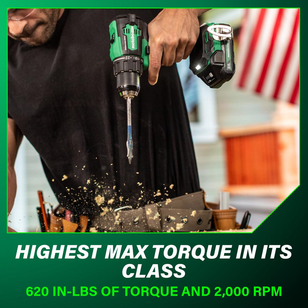 Metabo HPT 18V MultiVolt 1/2" Cordless Brushless Driver Drill Kit, High Power Drill Set with Bag, 2 Lithium-Ion Metabo Batteries and Charger, Compact Lightweight Power Driver, DS18DEX Retail $179.00