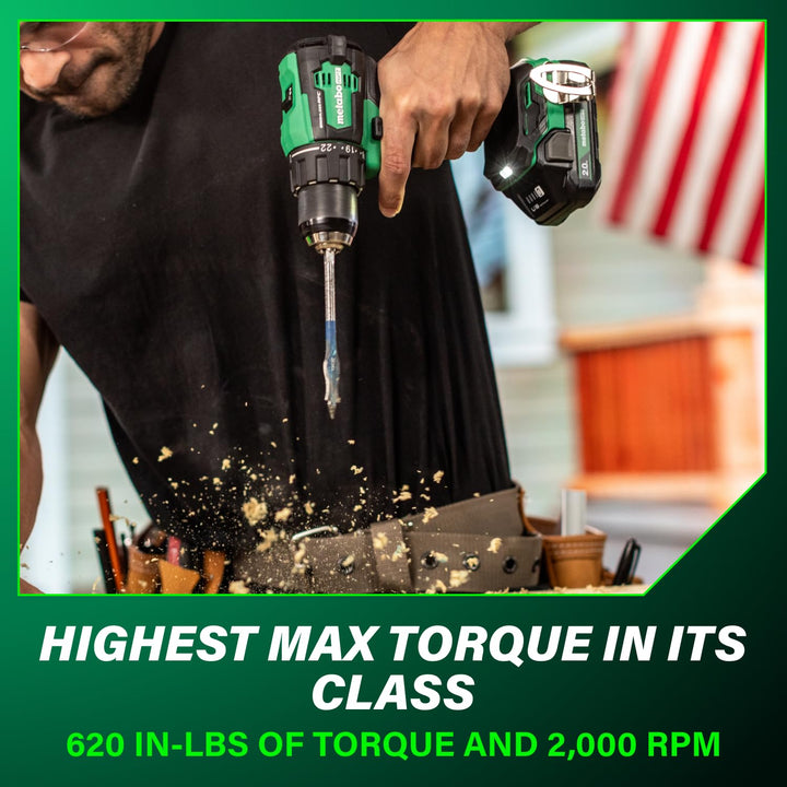 Metabo HPT 18V MultiVolt 1/2" Cordless Brushless Driver Drill Kit, High Power Drill Set with Bag, 2 Lithium-Ion Metabo Batteries and Charger, Compact Lightweight Power Driver, DS18DEX Retail $179.00