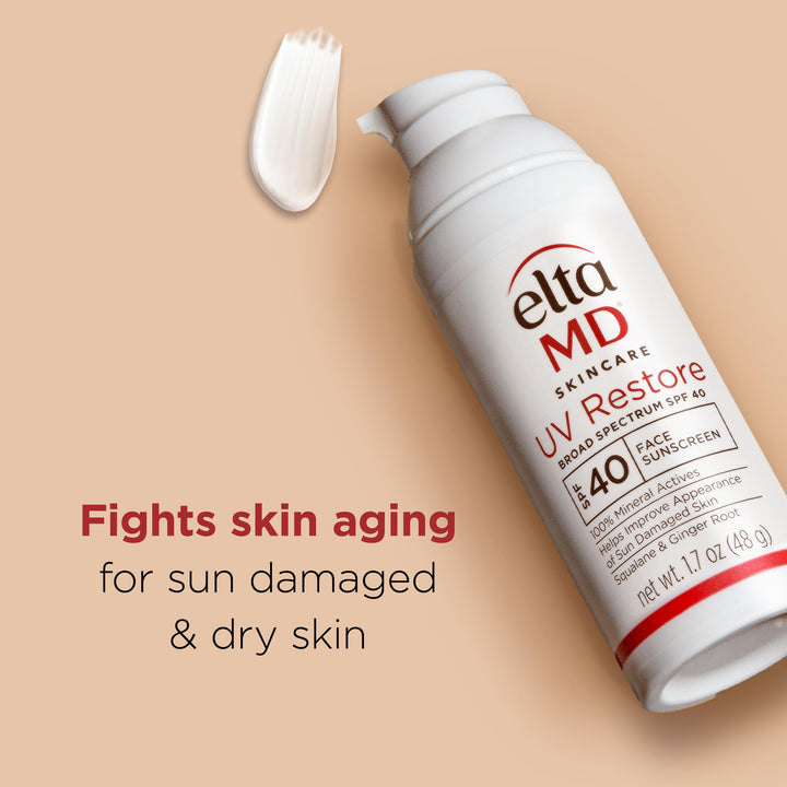 EltaMD UV Restore Face Sunscreen, SPF 40, Mineral Sunscreen for Sun Damaged Skin Repair, Anti-Aging Zinc Oxide Moisturizer Formula for Face, 1.7 oz
