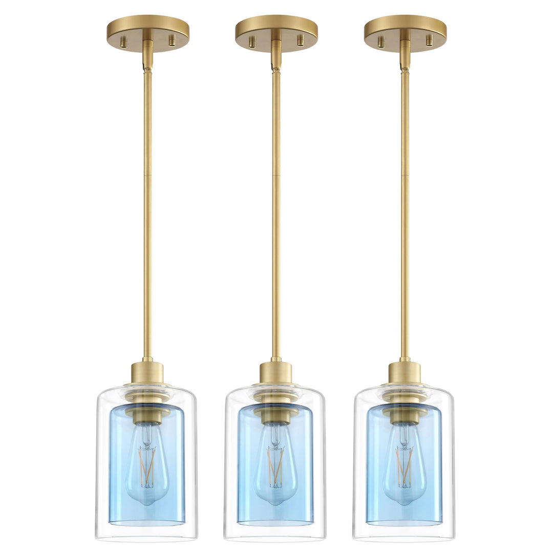 Dolaimi House 1 Light Indoor Mini Hanging Kitchen Island Pendant Light with Gold Finish,Clear Frosted Glass Chandelier Shade for Bar,Dining Room Over Sink (Blue Glass, 3 Pack) Retail $75.99
