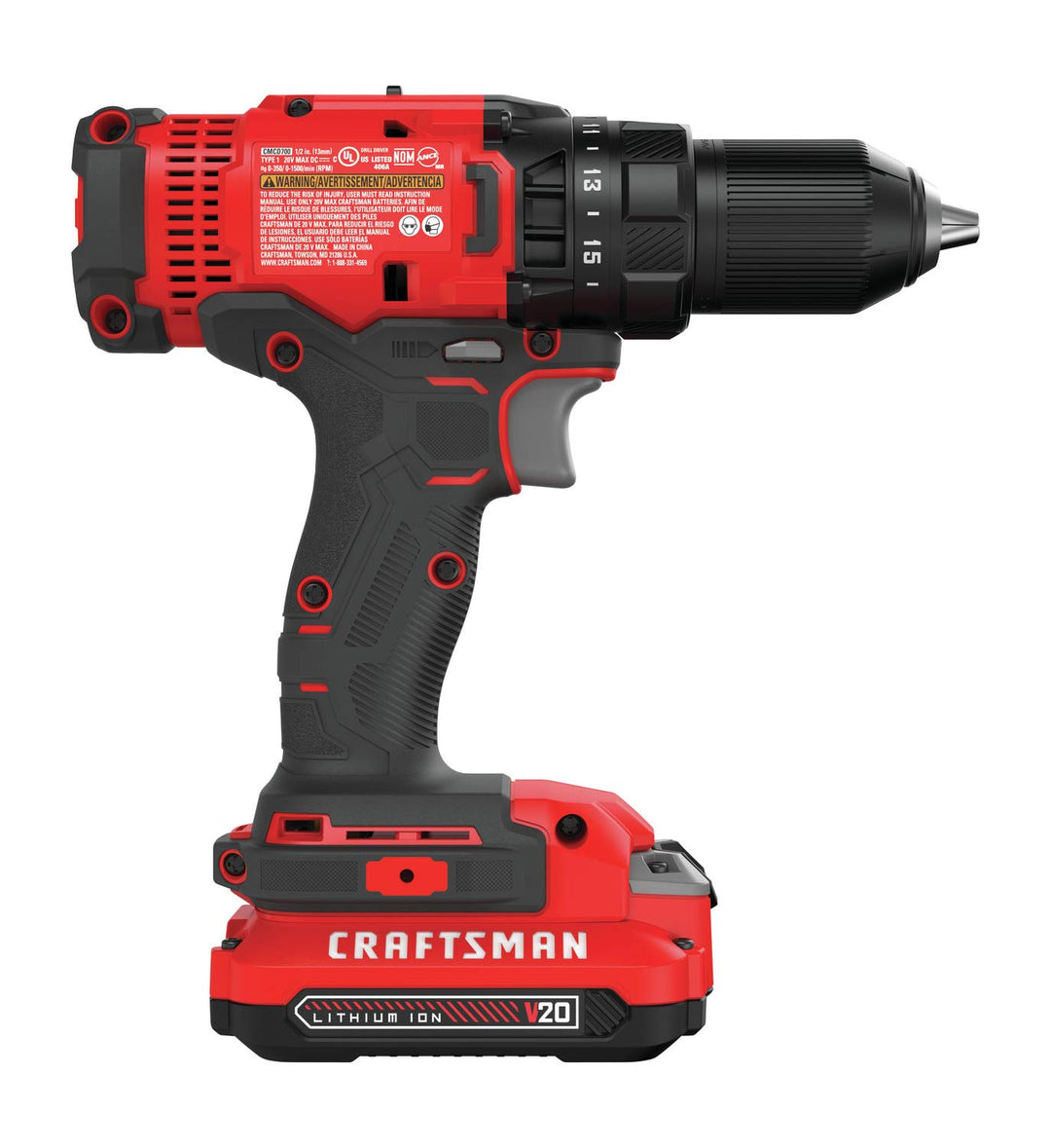 CRAFTSMAN V20 Cordless Drill/Driver Kit, 1/2 inch, Battery and Charger Included (CMCD700C1) Retail $99.00