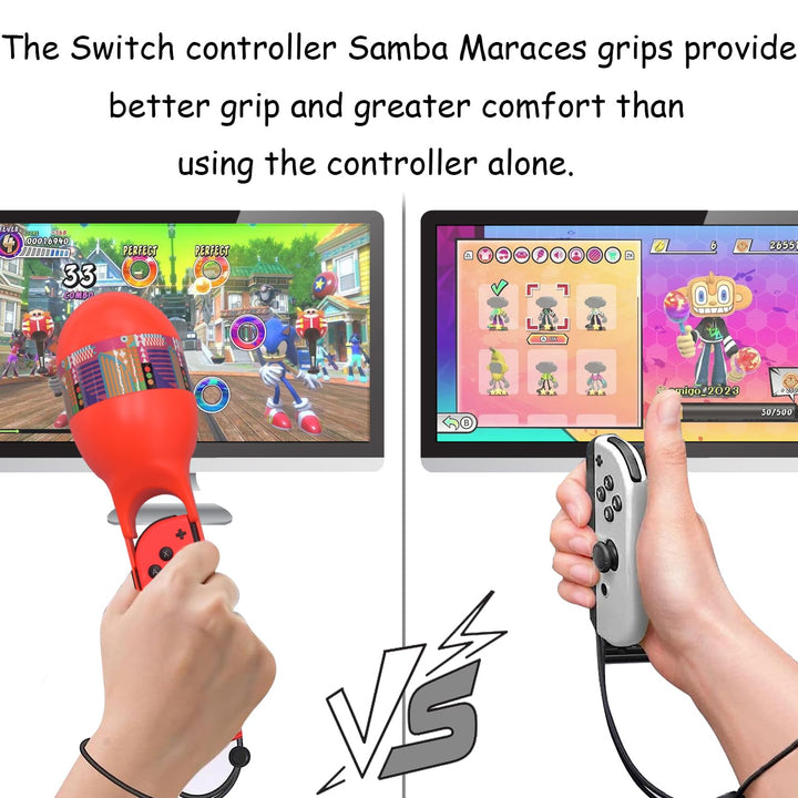 2Pcs Game Sand Hammer Hand Grip for Switch/Switch OLED, Compatible with Switch Samba De Amigo Party Central/ Switch Left and Right Sand Hammer Grip with Wrist Strap Sport Game Accessories (Blue-red) Retail $10.00