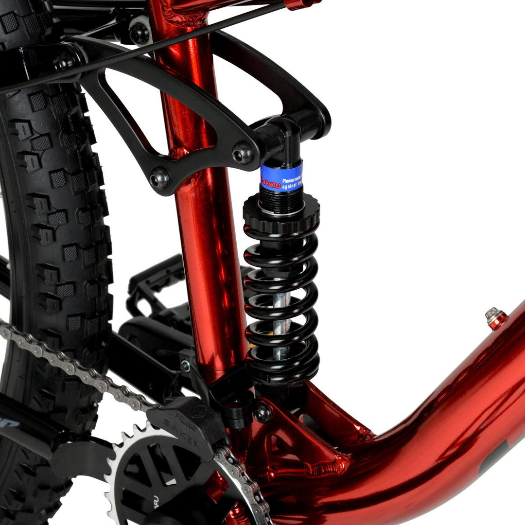 Hyper Mountain Bike for Men or Women 29 Inch Mountain Bike. Shimano 9 Speed Shifters and Lightweight Aluminum Hard Tail MTB Bike Frame. Full Suspension Explorer (Red)
