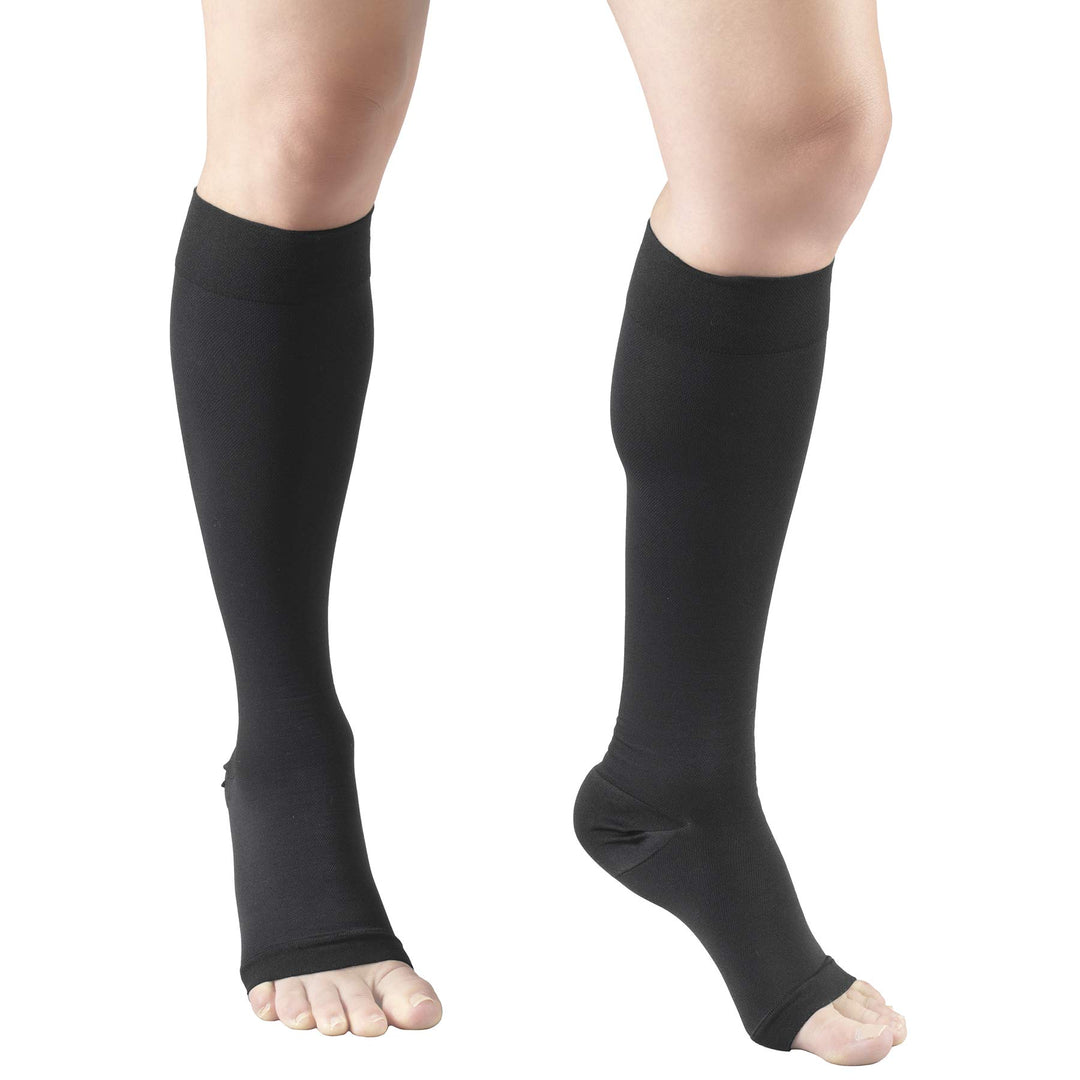 Truform 20-30 mmHg Compression Stockings for Men and Women, Knee High Length, Open Toe, Charcoal, Medium