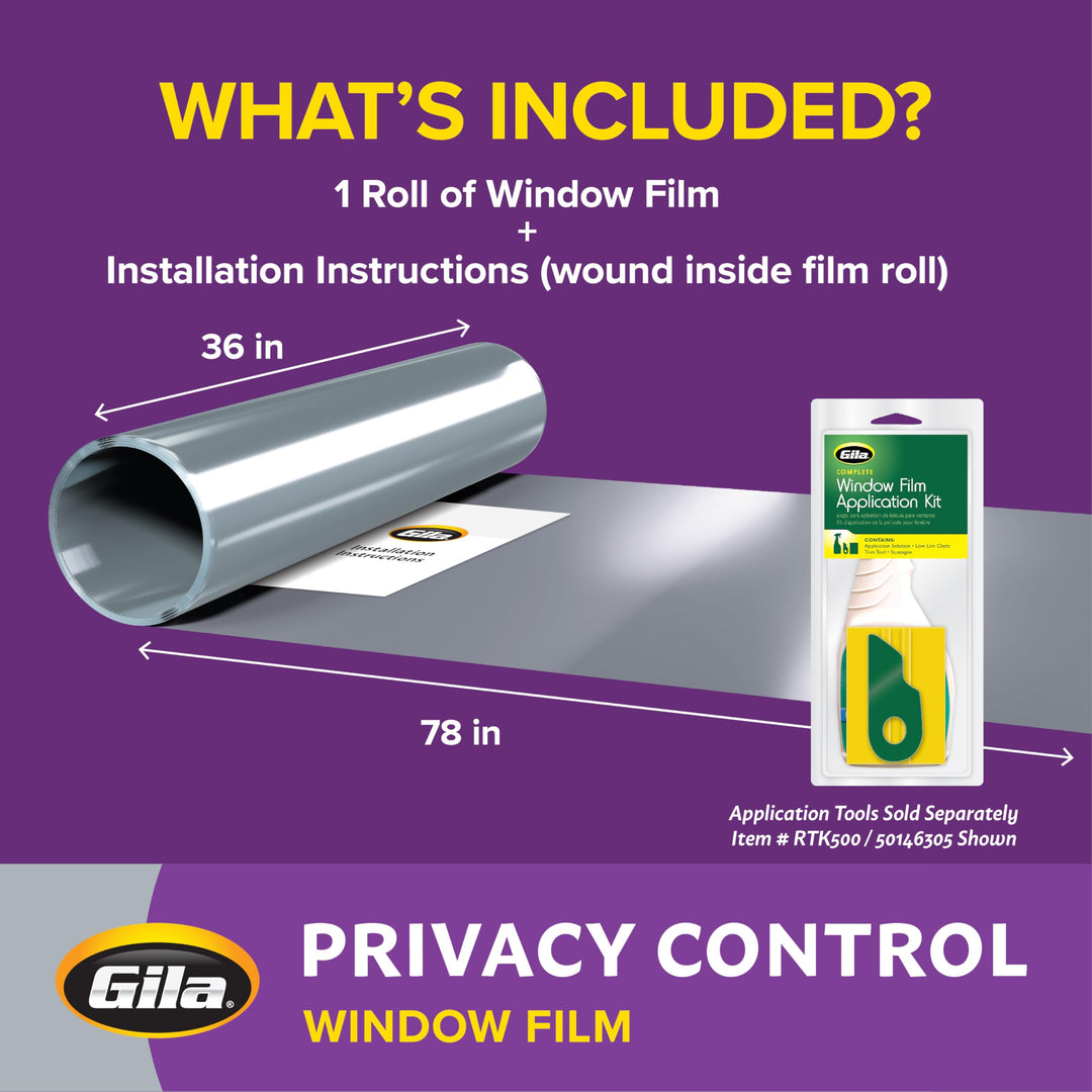 Gila Privacy Black Static Cling Residential DIY Window Film No Glue No Adhesive 3ft x 6.5ft (36in x 78in) - PB78