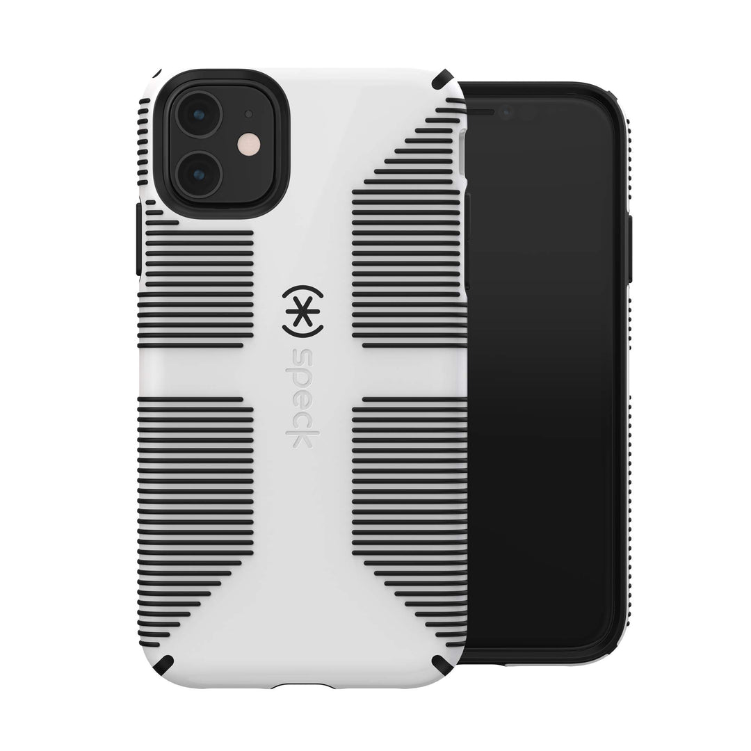 Speck iPhone 11 Case - Drop Protection, Raised Bumpers & Extra Grip Slim Design with Dual Layer Protective Cushion & Qi Wireless Charging Compatible - White, Black CandyShell Grip Retail $8.00