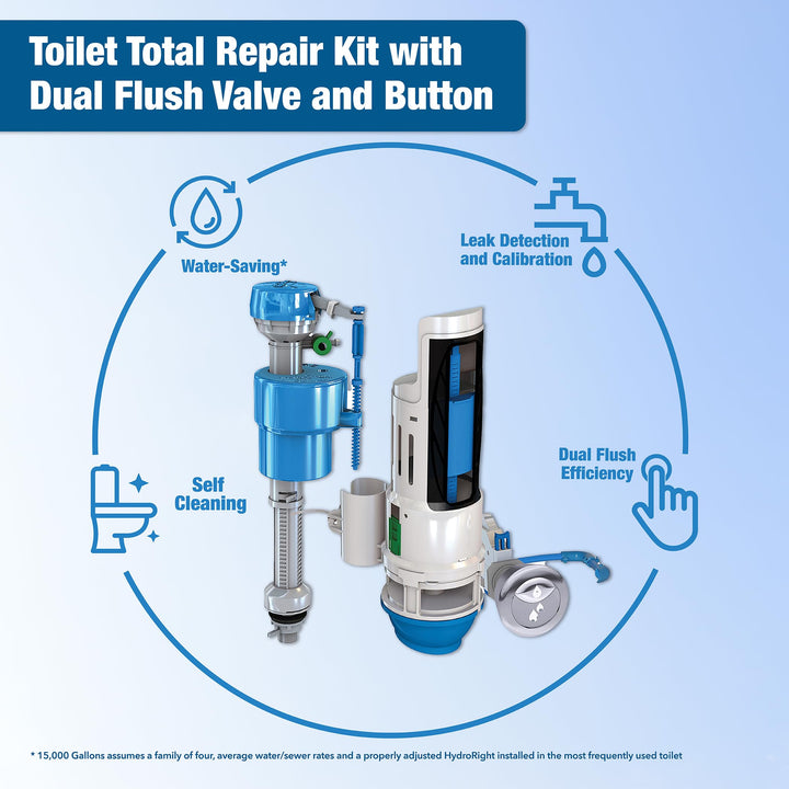 Danco HYR460 HyrdroRight Water-Saving Toilet Tank Repair Kit with Dual Flush Valve, Includes Dual Push Btton Handle in Chrome
