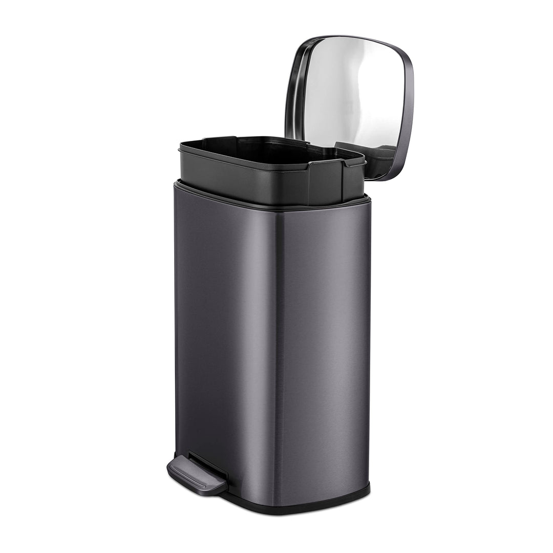 QUALIAZERO 50L/13Gal Heavy Duty Hands-Free Black Stainless Steel Commercial/Kitchen Step Trash Can, Fingerprint-Resistant Soft Close Lid Trashcan, Rectangle Shape (50L Rectangle BSS) Retail $69.98