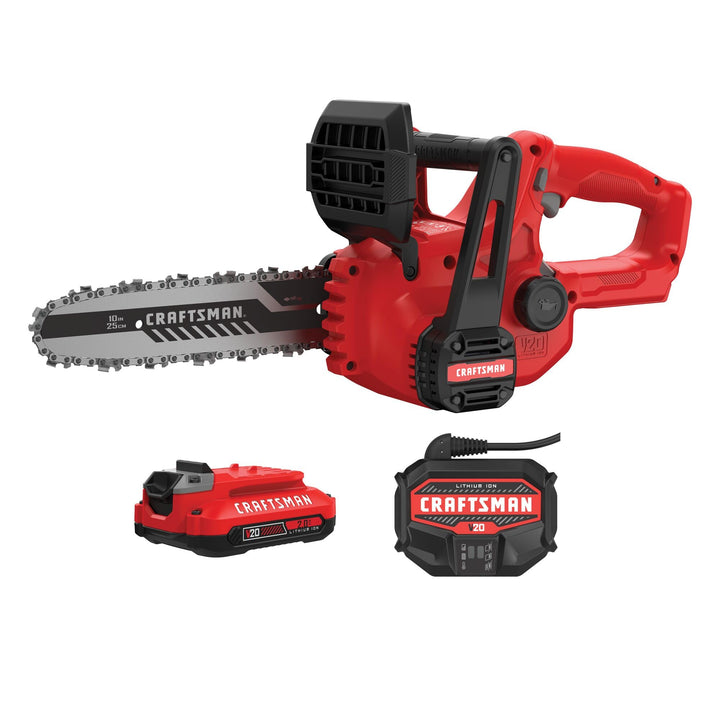CRAFTSMAN Mini Chainsaw, 10 inch Mini Chainsaw Cordless, Electric Chain Saw, V20 Battery and Charger Included, Handheld Tree Trimmer Wood Cutter (CMCCS610D1) Retail $179.00