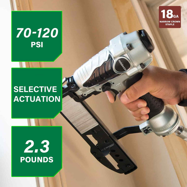 Metabo HPT Narrow Crown Stapler, Pro-Preferred Pneumatic Power Nailers, Finish Stapler for Furniture & Cabinetry, Lightweight Trim Tool, Ergonomic Design, 18 Gauge, 1/2" to 1-1/2" Staples, N3804AB3