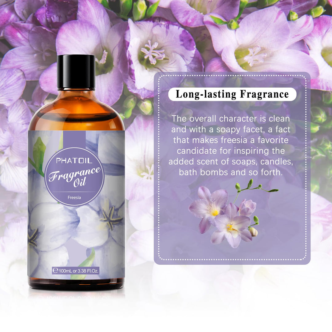 PHATOIL 3.38FL.OZ Freesia Fragrance Oils for Aromatherapy, Essential Oils for Diffusers for Home, Perfect for Diffuser, DIY Candle and Soap Making, DIY Scented Products - 100ml Retail $29.99