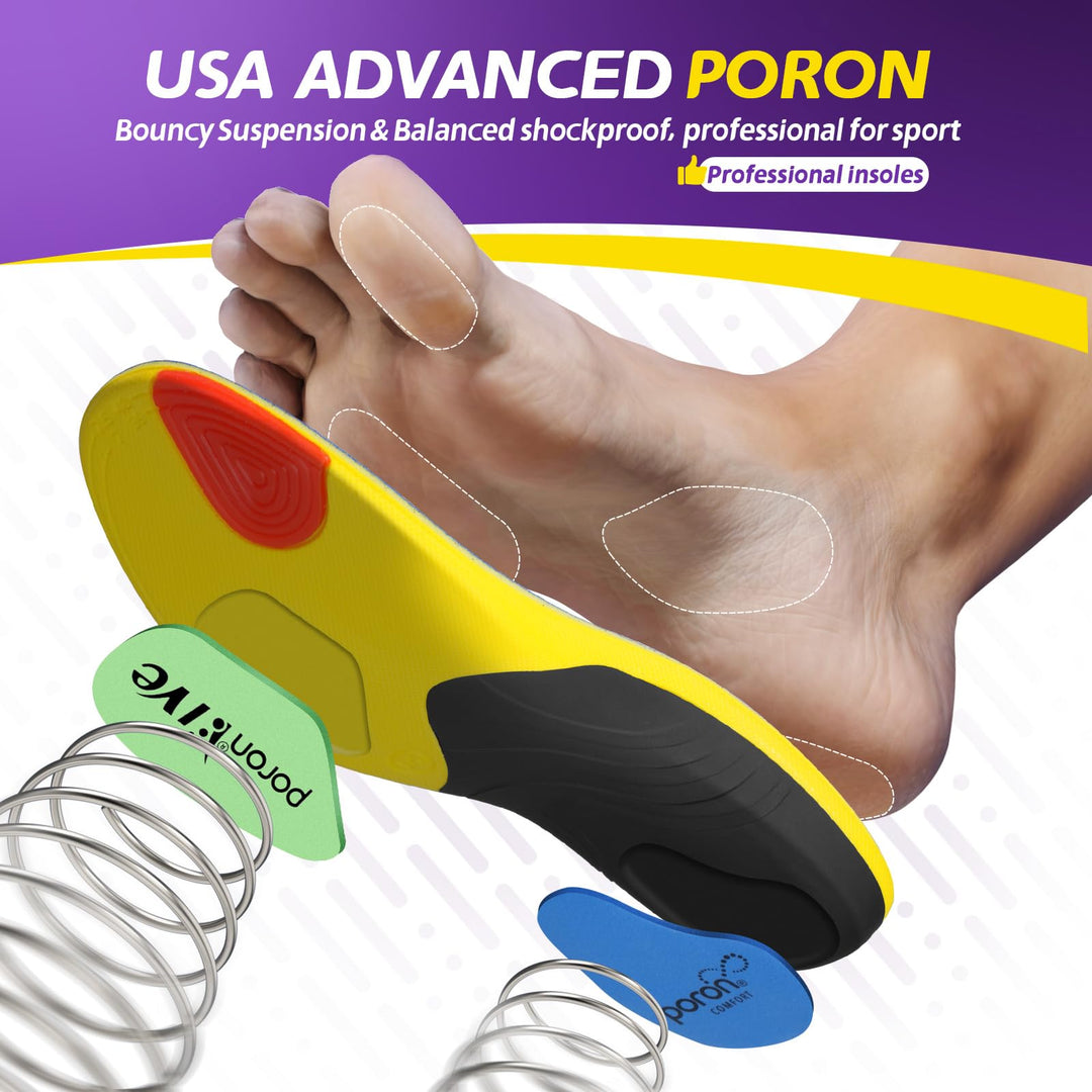 TANSTC Heavy Duty High Arch Support Inserts 220+ lbs Plantar Fasciitis Relief Insoles Men Professional Sport Insoles with Shock Absorption Flat Feet Orthotic Insert Work Boot Shoe Insole,L