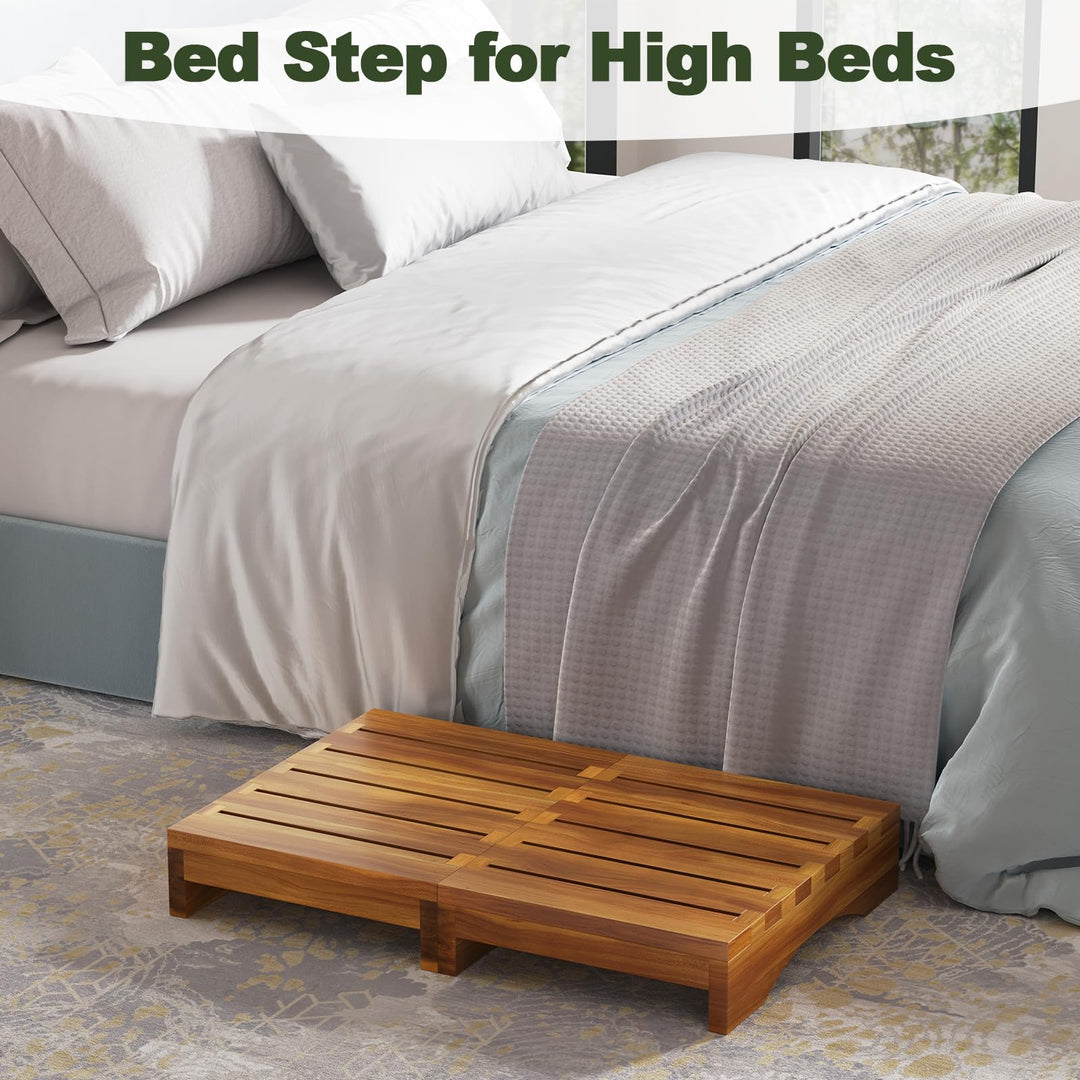 Wooden Platform Step Stool, 3.5" Height Acacia Wood Steps for Outdoor Use, Non-Slip Prefab Porch Steps for Outside, One Step Bed Platform for Adults and Elderly Retail $39.99