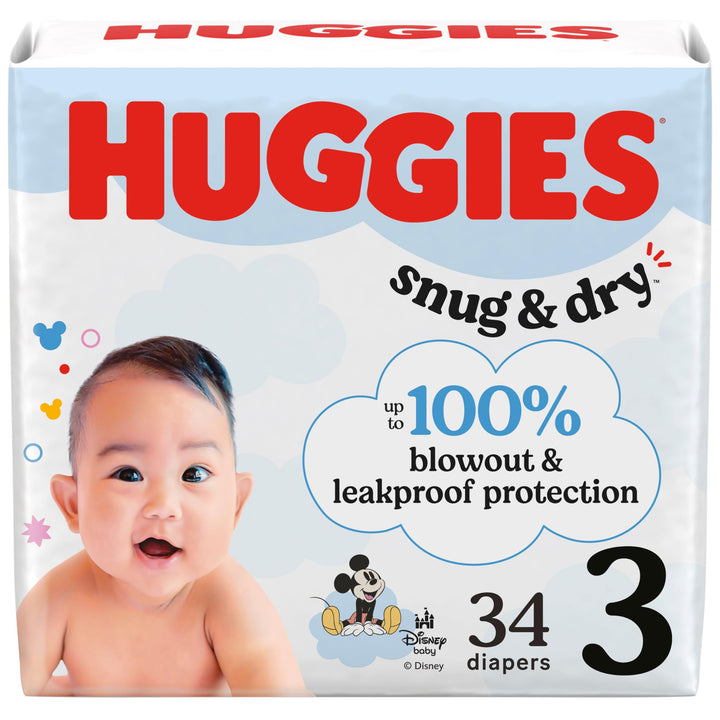 Huggies Size 3 Diapers, Snug & Dry Baby Diapers, Size 3 (16-28 lbs), 34 Count, Packaging May Vary