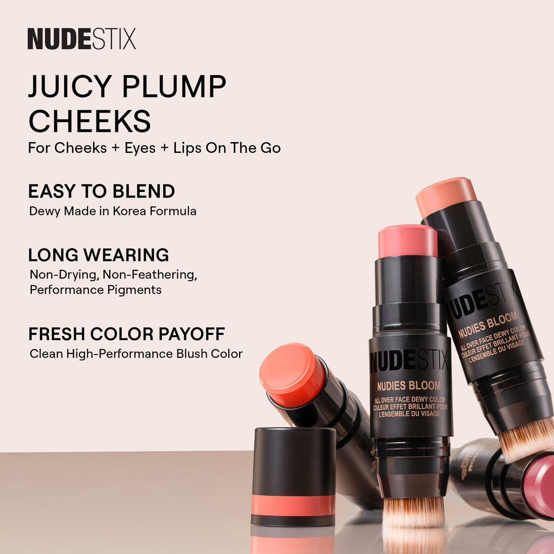 Nudestix Nudies Bloom All Over Dewy Color – 3-in-1 Cream Blush Stick for Cheeks, Eyes & Lips with Built-In Brush | Sheer, Glossy Finish | Vegan, Long-Wear, Multi-Use Makeup (Sweet Peach Peony) Retail $35.00
