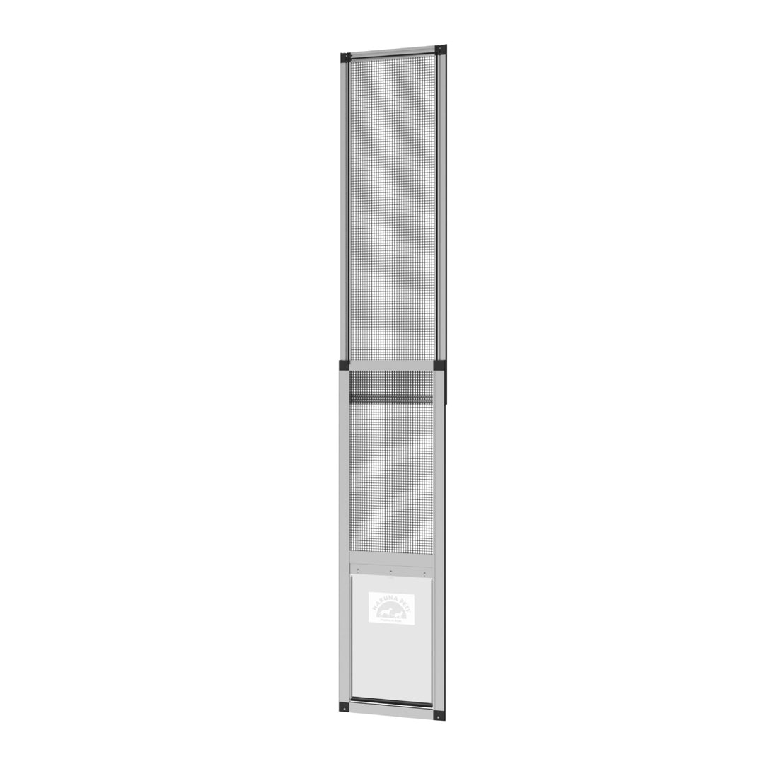 Hakuna Pets V2 Patio Pet Door Screen Insert Panel for Sliding Doors, Fits Door Track Min Ht 62.99" to Max Ht 84.25",UV Resistant Mesh, Locking Magnetic Dog Door, Easy Install and Removal,Large,Silver Retail $134.99