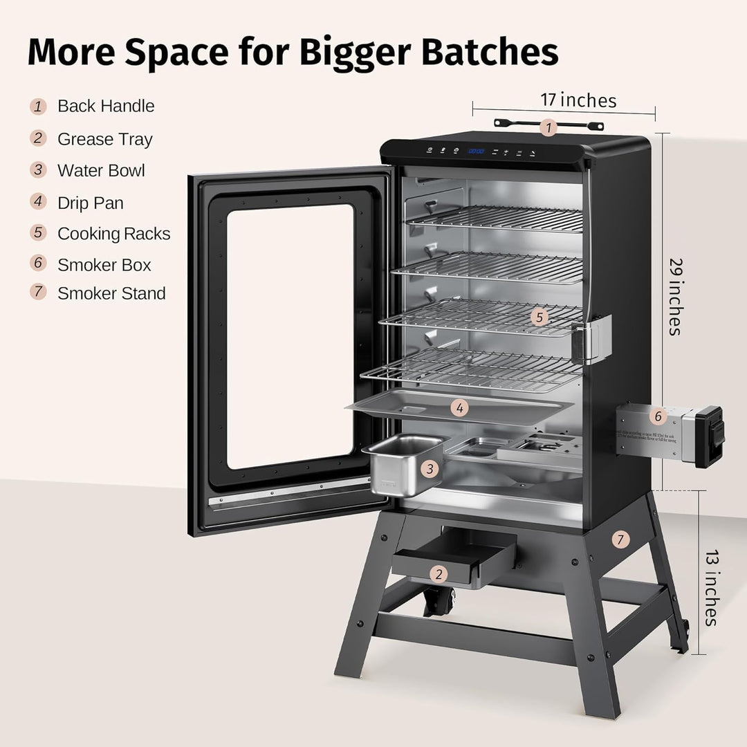 EAST OAK Ridgewood Pro 30" Electric Smoker Built-in Meat Probe & Elevated Stand for Outdoors Up to 6× Longer Smokes, Adjustable Side Chip Loader Smoke with 725 sq in Cooking Area, Night Blue Retail $269.99