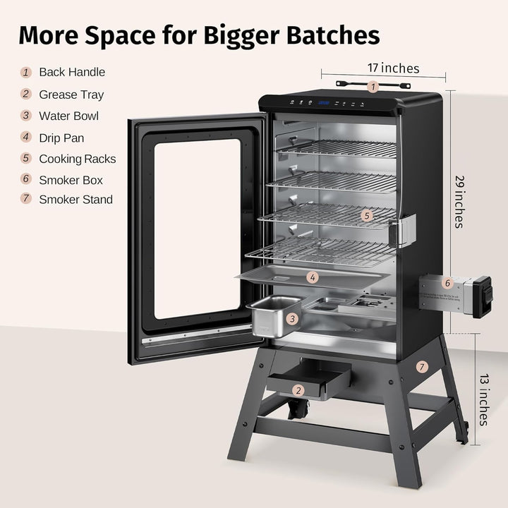 EAST OAK Ridgewood Pro 30" Electric Smoker Built-in Meat Probe & Elevated Stand for Outdoors Up to 6× Longer Smokes, Adjustable Side Chip Loader Smoke with 725 sq in Cooking Area, Night Blue Retail $269.99