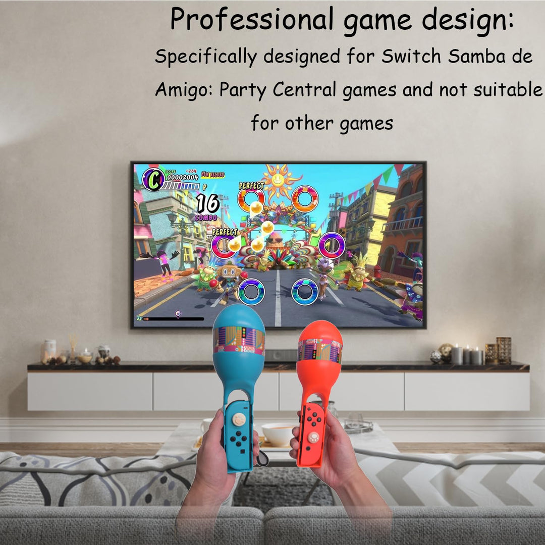 2Pcs Game Sand Hammer Hand Grip for Switch/Switch OLED, Compatible with Switch Samba De Amigo Party Central/ Switch Left and Right Sand Hammer Grip with Wrist Strap Sport Game Accessories (Blue-red) Retail $10.00
