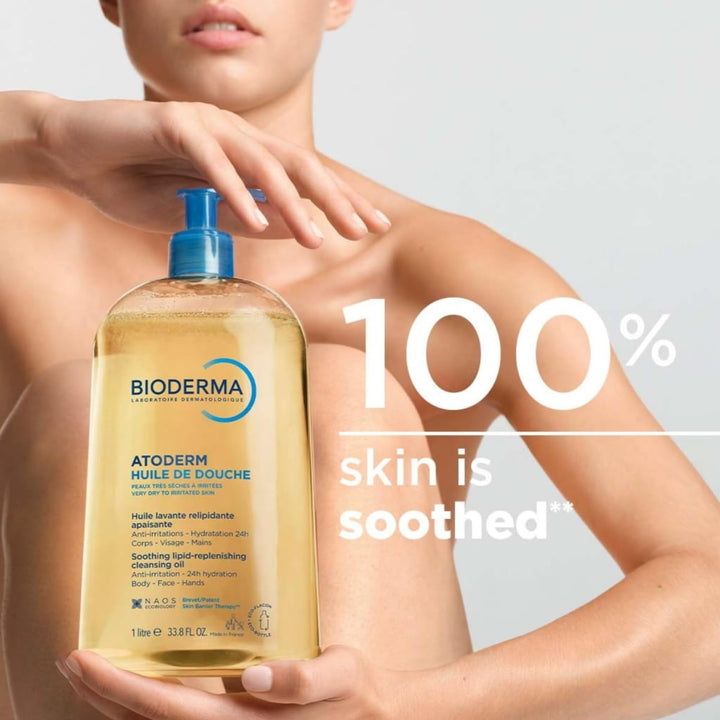 Bioderma Atoderm Shower Oil, Cleansing Oil For Face & Body, Nourishing Cleansing Oil For Dry to Atopic Sensitive Skin For Softer & Smooth Skin For Your Whole Family