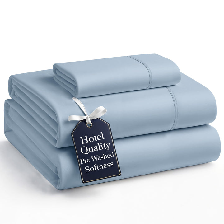 Casa Platino 3 Piece Set Includes Twin Flat Sheet, Fitted Sheet and 1 Pillowcase, Ultra Soft Hydro-Brushed Microfiber, Twin Size Sheets Set with Deep Pockets - French Blue Retail $35.99