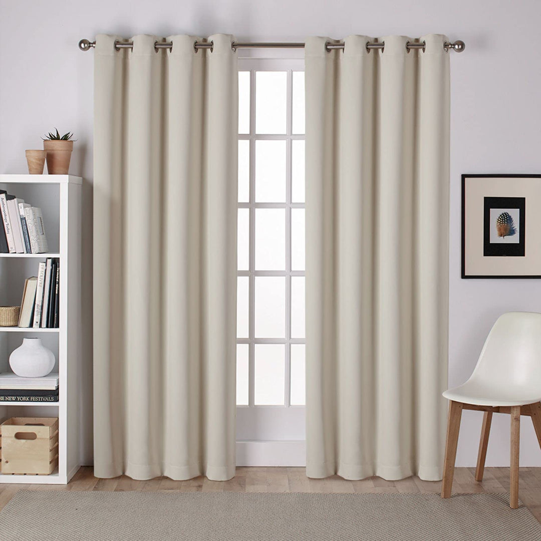 EXCLUSIVE HOME Sateen Twill Woven Room Darkening Blackout Grommet Top Curtain Panel Pair, 52"x96", Linen Retail $20.98