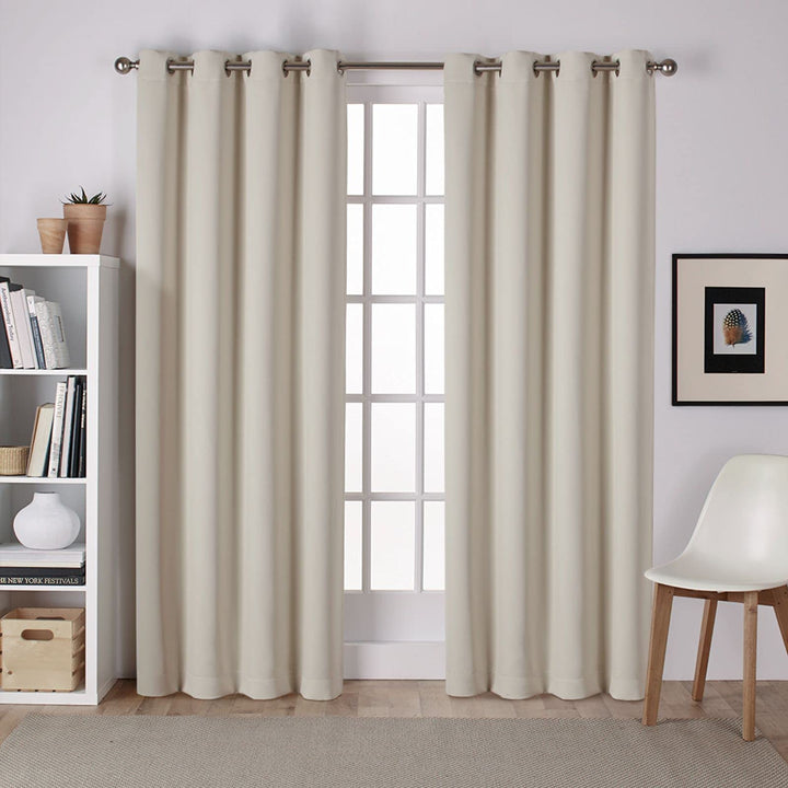EXCLUSIVE HOME Sateen Twill Woven Room Darkening Blackout Grommet Top Curtain Panel Pair, 52"x96", Linen Retail $20.98