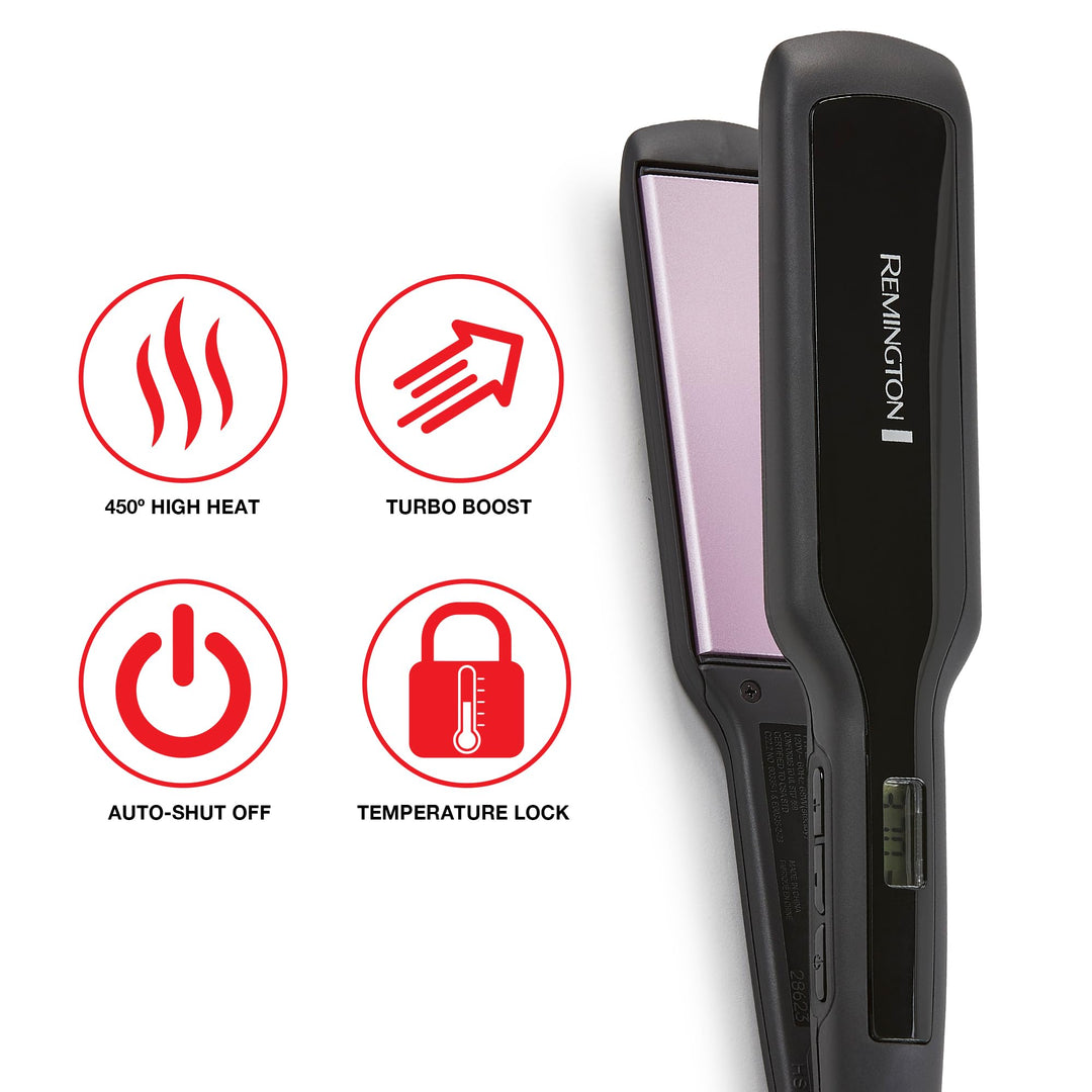 Remington 1 3/4" Flat Iron, Hair Straightener with Anti-Static Technology, 30-Second Heat Up & 60 Minute Auto Shut-off, 30% Longer Ceramic Floating Plates, Titanium + Ceramic Coating Retail $24.99
