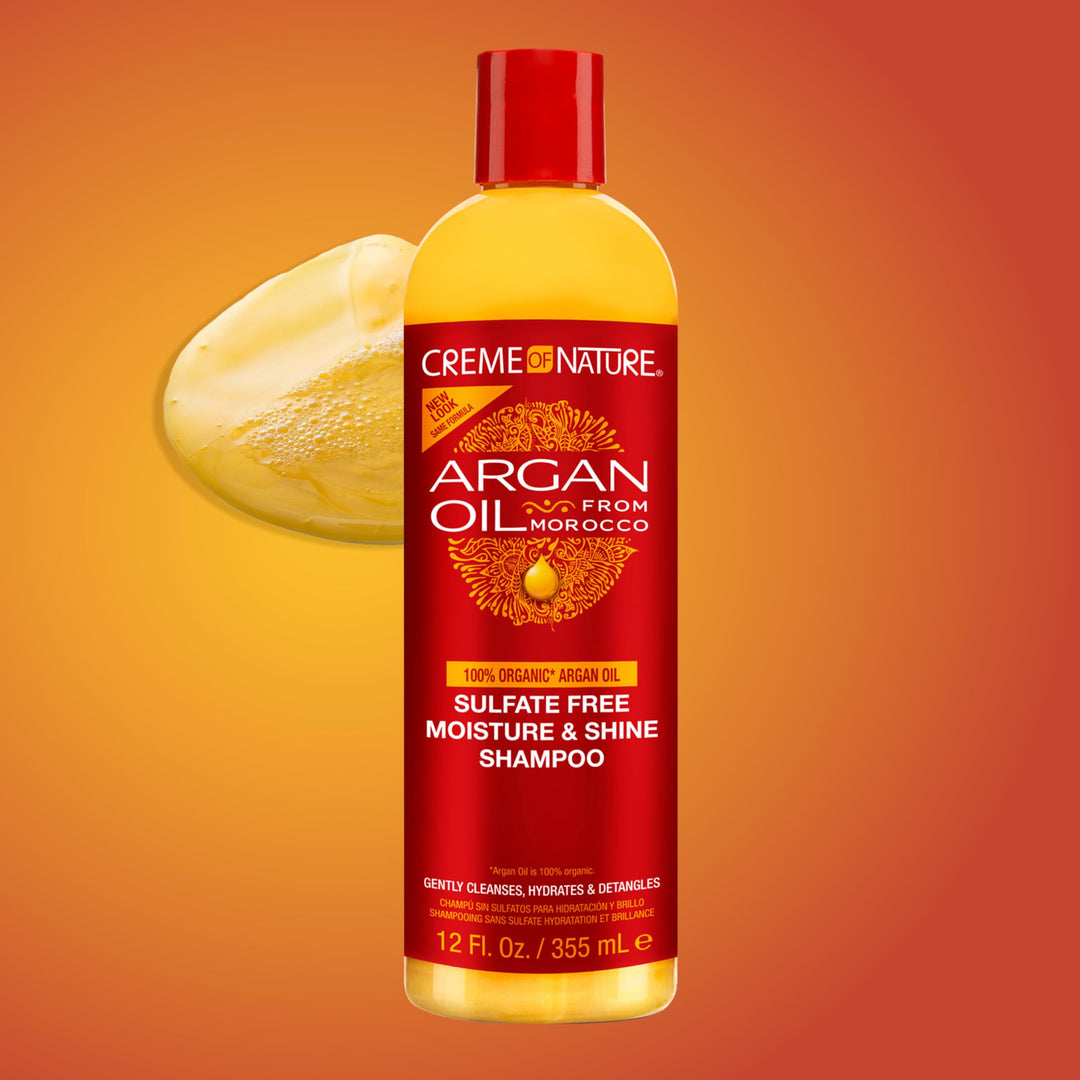 Creme of Nature Sulfate-Free Moisture & Shine Shampoo, Gently Cleanses, Hydrates & Detangles, 100% Pure Argan Oil from Morocco, Gift for Women, 12 fl oz