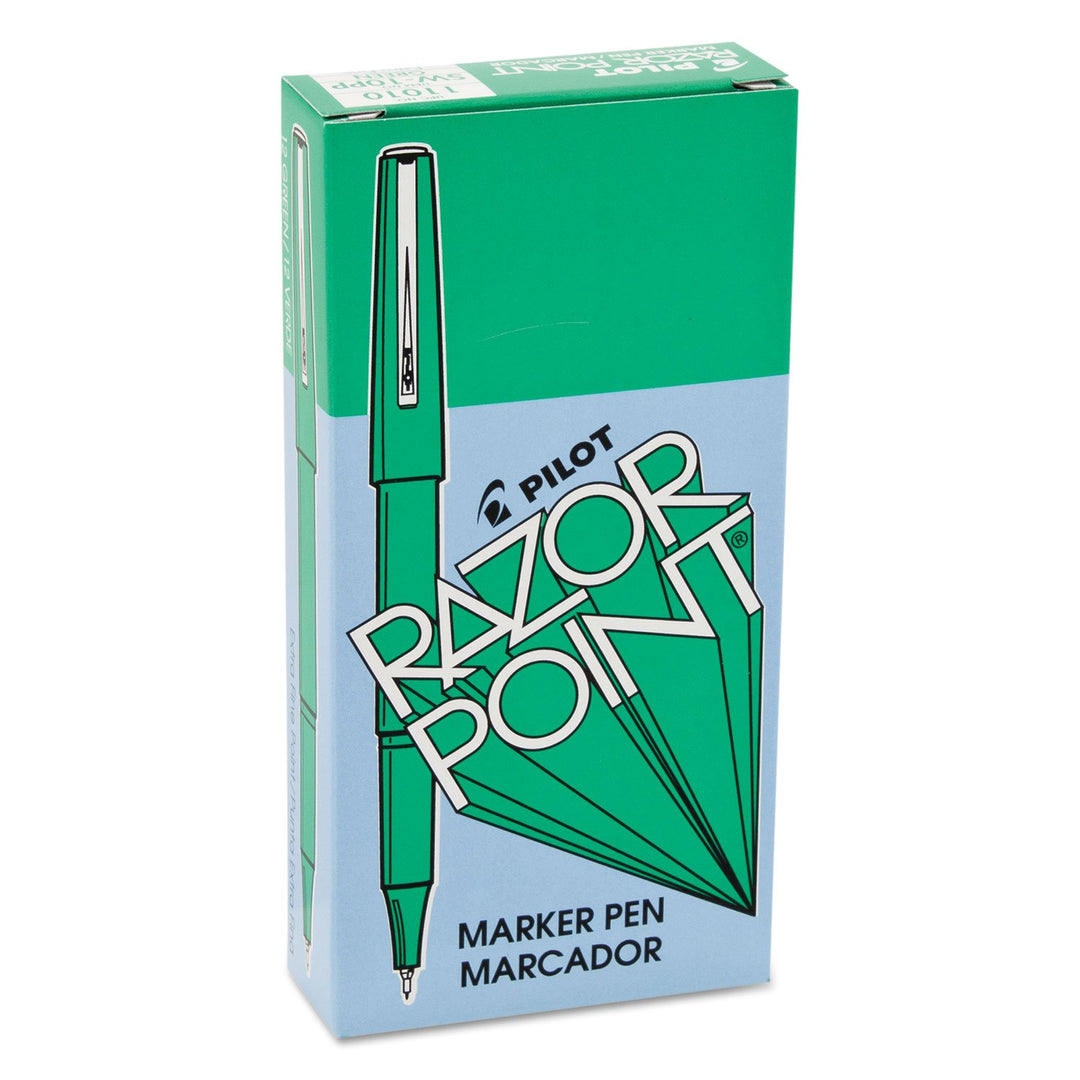 PILOT Razor Point Fine Line Marker Stick Pens, Ultra-Fine Point (0.3mm) Green Ink, 12-Pack (11007)