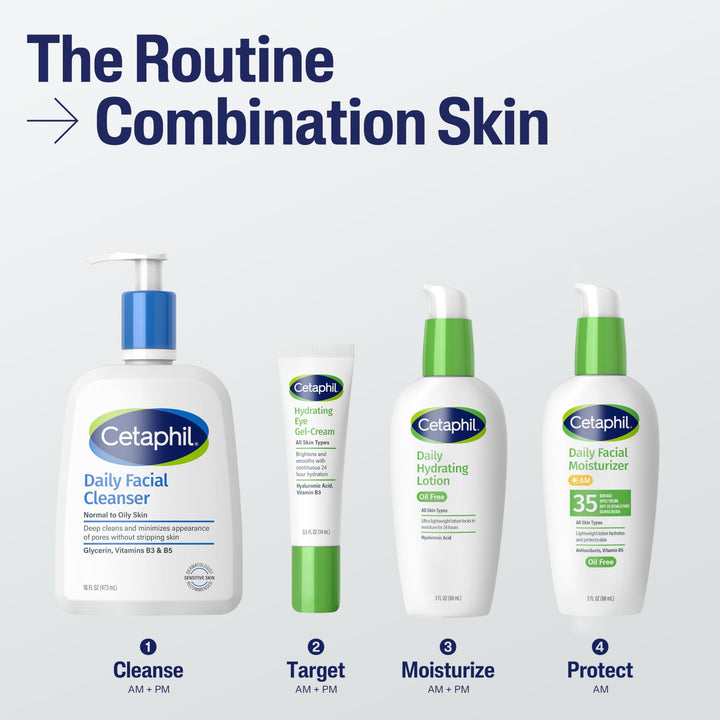 Cetaphil Daily Hydrating Lotion for Face, With Hyaluronic Acid, 3 fl oz, Lasting 24 Hour Hydration, for Combination Skin, No Added Fragrance, Non-Comedogenic