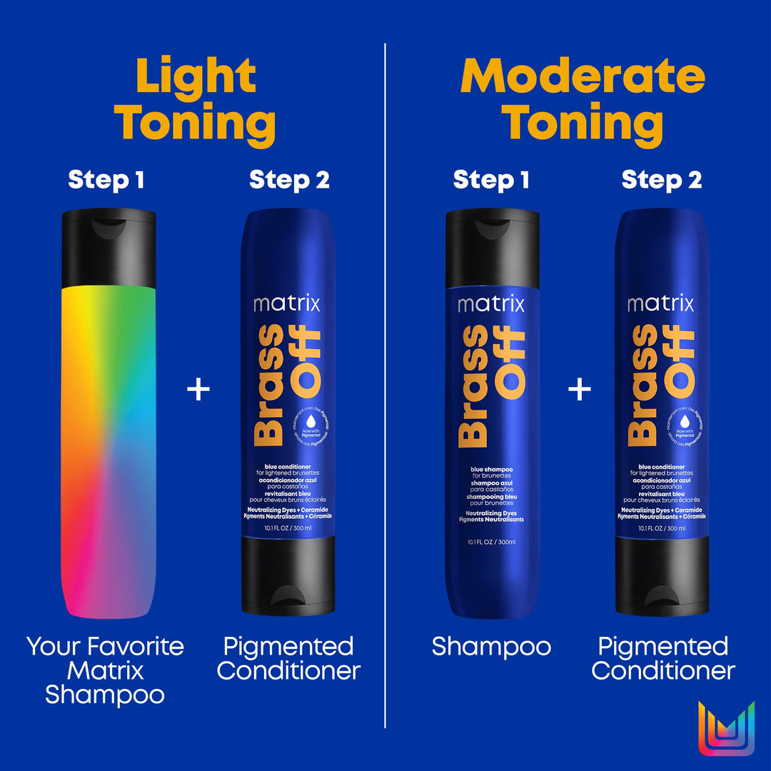 Matrix Brass Off Blue Shampoo | Refreshes, Tones & Neutralizes Brassy Tones | Color Depositing Shampoo | For Lightened Brunettes or Dark Blondes | For Color Treated Hair