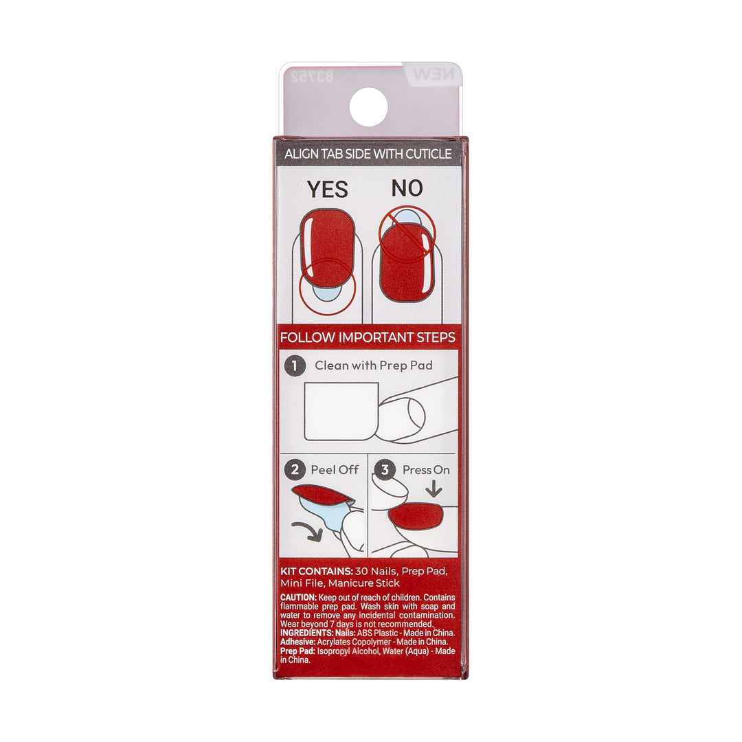 KISS imPRESS Color Polish-Free Solid Color Press-On Nails, PureFit Technology, Short Length, 'Reddy or Not', Includes Prep Pad, Mini Nail File, Cuticle Stick and 30 Fake Nails