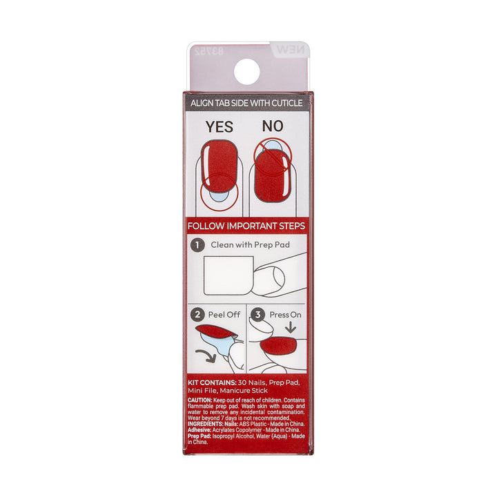 KISS imPRESS Color Polish-Free Solid Color Press-On Nails, PureFit Technology, Short Length, 'Reddy or Not', Includes Prep Pad, Mini Nail File, Cuticle Stick and 30 Fake Nails