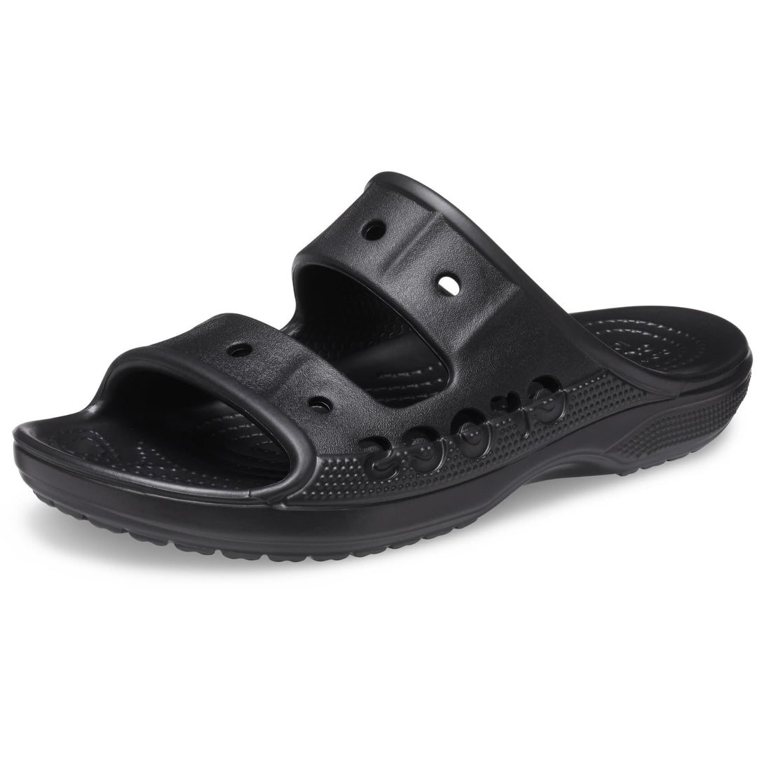 Crocs Men's and Women's Baya Two-Strap Slide Sandals, Black, 7 Women/5 Men Retail $39.99