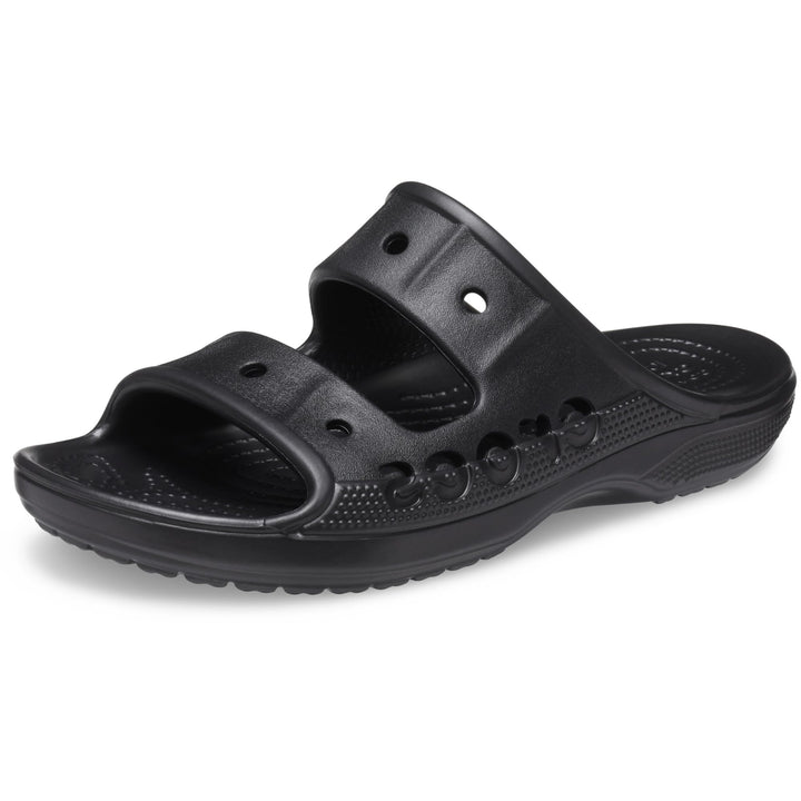 Crocs Men's and Women's Baya Two-Strap Slide Sandals, Black, 7 Women/5 Men Retail $39.99