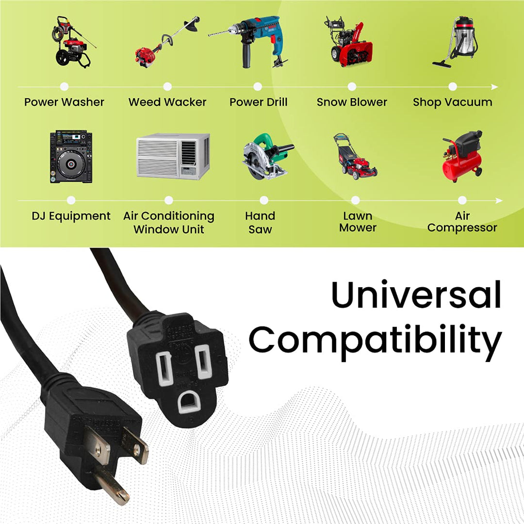 Go Green Power Inc. 16/3 25ft Black Outdoor Extension Cord - Reliable, Heavy Duty - Ideal for Outdoor Tools & Equipment - GG-13725BK