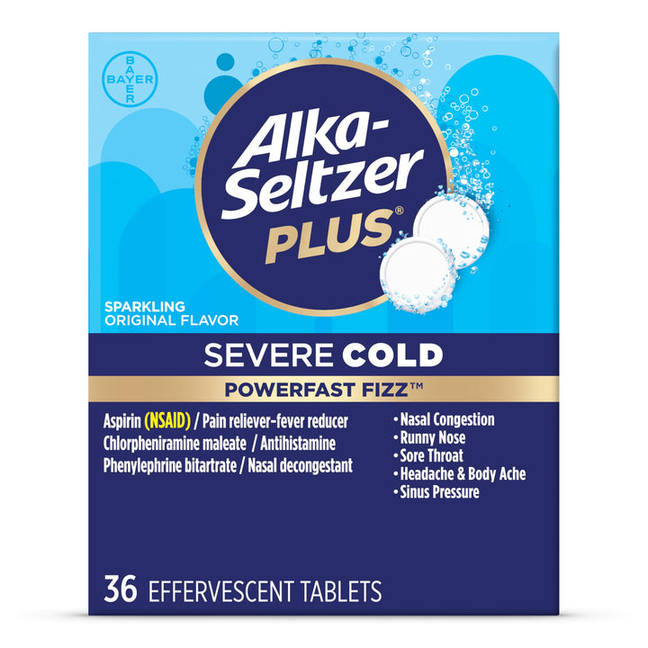 Alka-Seltzer Plus Severe Cold - Sparkling Original Powerfast Fizz Effervescent Common Cold Tablets, Sinus Congestion, Runny Nose, and Dry Cough, 36CT, Packaging May Vary Retail $12.47