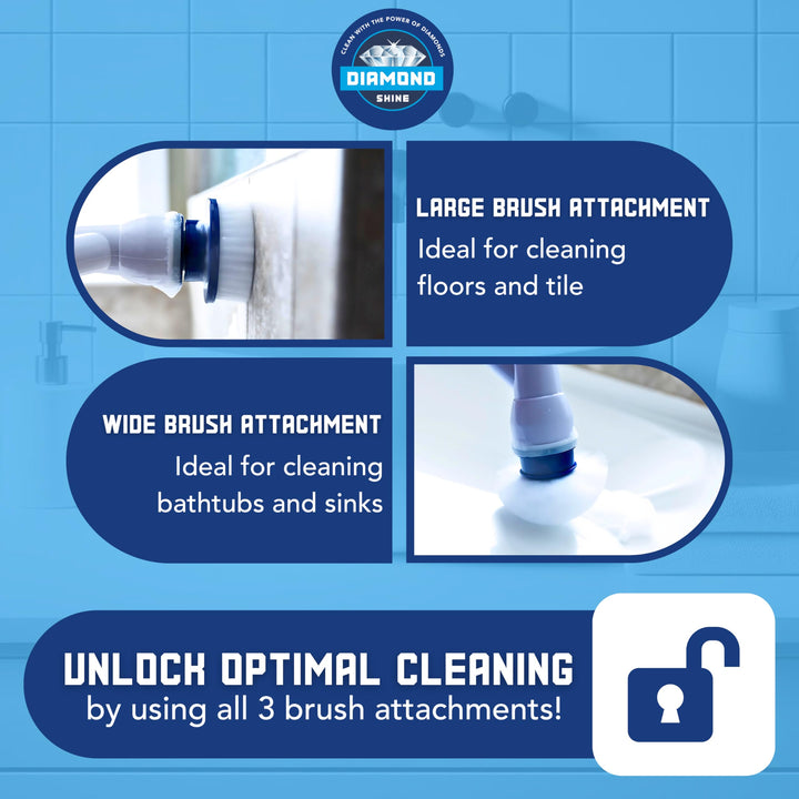 Diamond Shine Power Scrubber - Electric Spin Scrubber - Rotary Powered Scrubbing Brush - Grout, Tile, Floors, Bathtubs, Showers, Sinks, Toilets - 3 Brush Heads Retail $59.99
