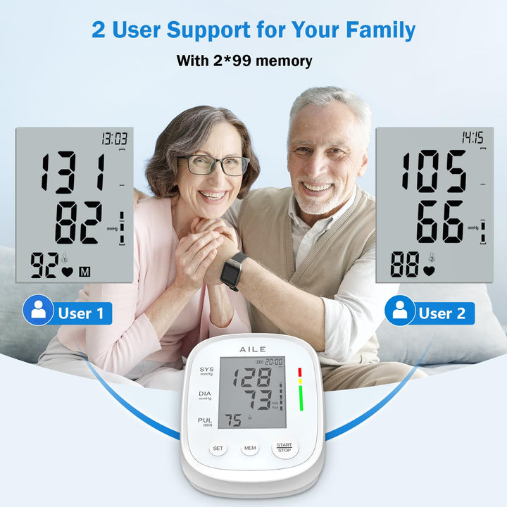 AILE Blood Pressure Monitor, Blood Pressure Machine Upper Arm Large Cuff(8.7"-16.5"), High Automatic Blood Pressure Monitors Cuff for Home Use, (BP) Manual Arm Blood Pressure Monitors, 2 * 99 Memory