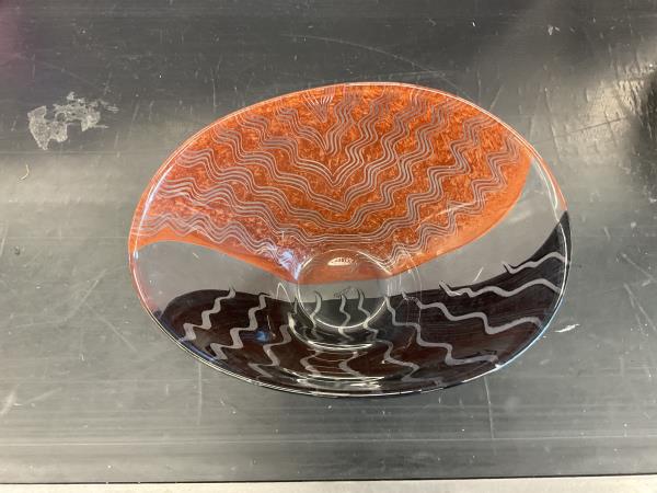 Hand-Blown Glass Bowl - Orange and Black Swirl Pattern Retail $35.00