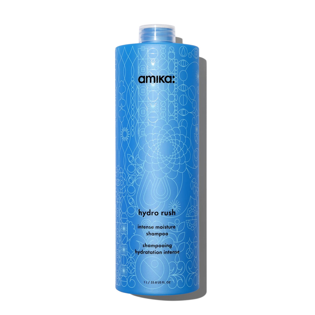 amika hydro rush intense moisture shampoo with hyaluronic acid, 1000ml | for dry, textured, or coarse hair types 2a-4c, long-lasting hydration, color-safe, keratin + chemically treated safe Retail $70.00