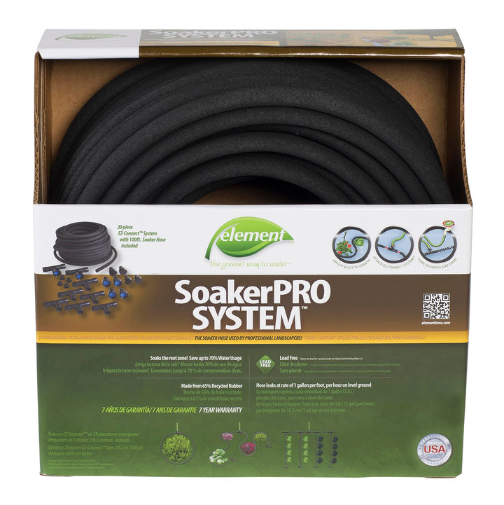 Element SoakerPRO System Soaker Hose Kit, 100â€™ Length, 3/8" Diameter, 20 EZ-Connect System Connectors, Black