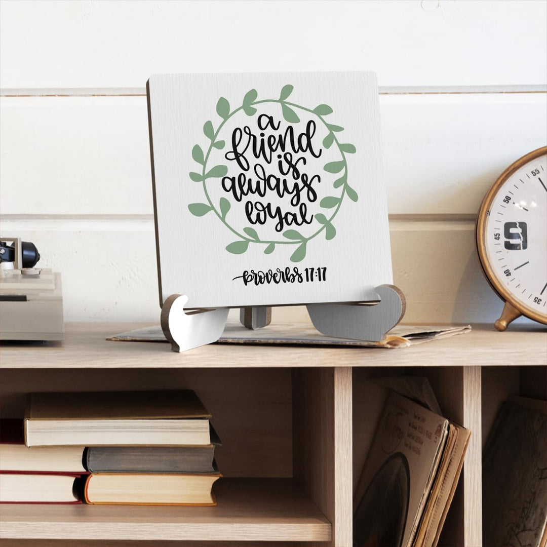 Bible Verse Table Desk Decor Inspirational Rustic Christian Wood Sign Plaque with Wooden Stand, Motivational Religious Positive Vintage Decor for Tabletop Desktop Shelf Shelves Countertop Foyer Table